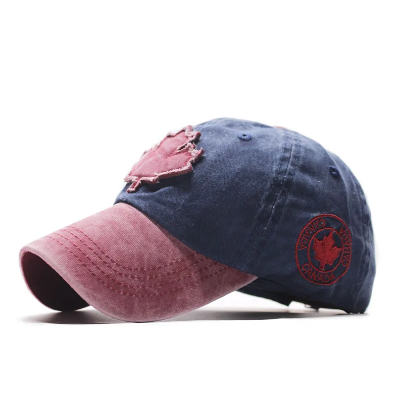 Baseball Cap Washed Cloth Canadian Maple Leaf Patch Wild Caps Solid Color Men's Outdoor Casual Autumn Hat