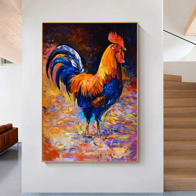 Картина маслом на холсте петух абстрактный настенный постер с изображением