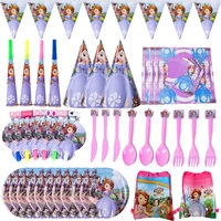 disney princess sofia party supplies disposable tableware cartoon characters theme straw for decor kids favor baby shower gifts