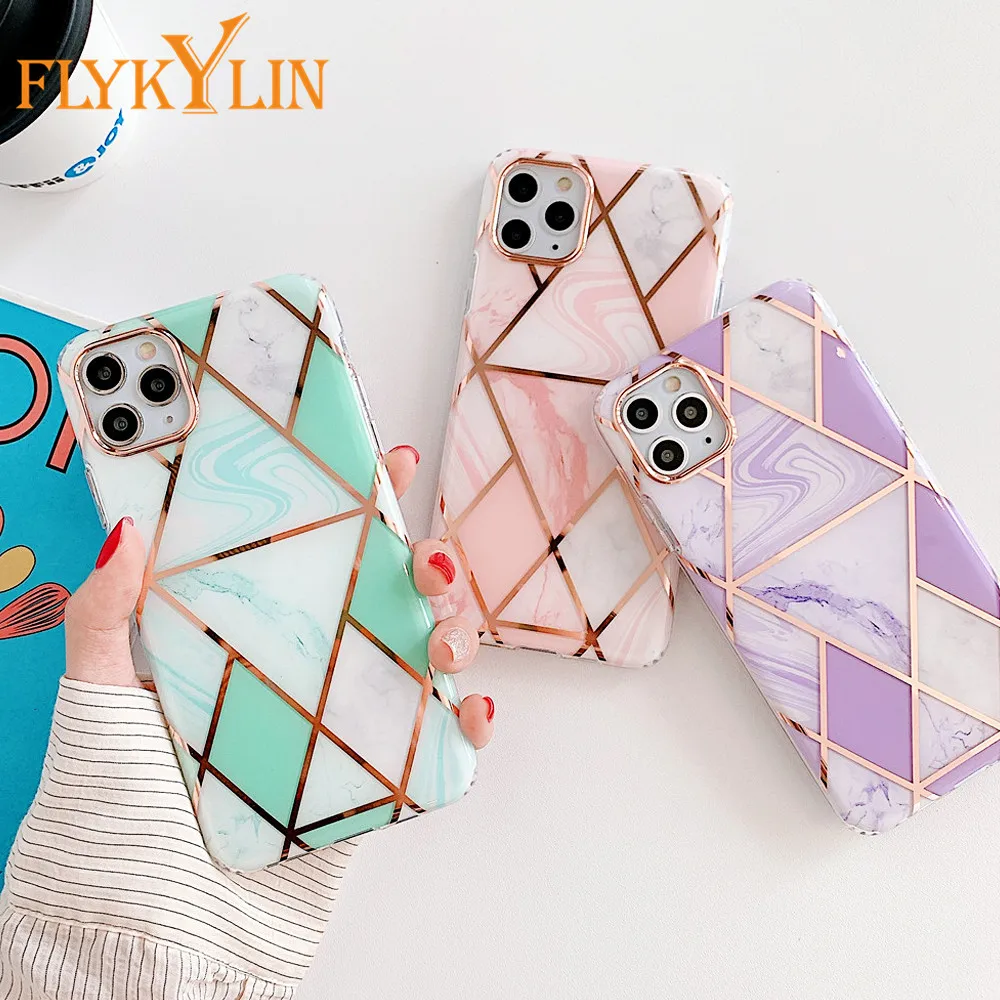 FLYKYLIN чехол для iPhone 11 Pro X XR XS Max 7 8 Plus SE 2020 роскошный сращивающийся мрамор