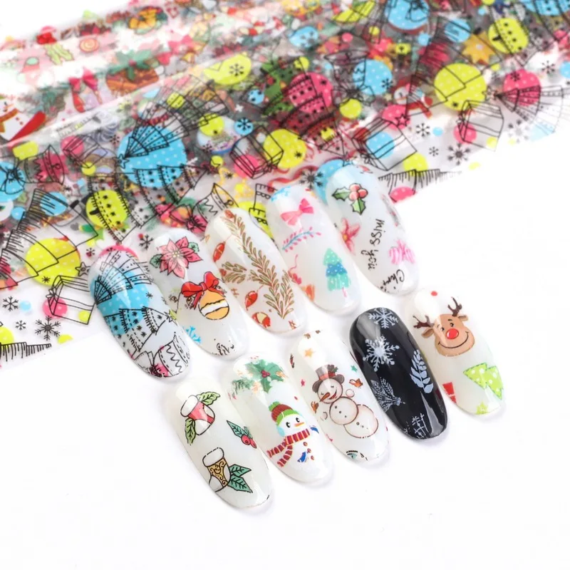 10PCS Nail Foil Sticker Set Holographic Starry Sky UV Gel Polish Flower Adhesive Transfer Art Decal Decoration | Красота и здоровье