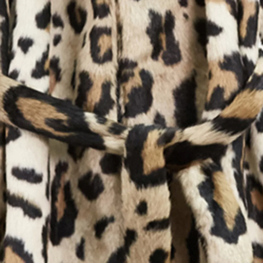 

2019 hot products Women Fashion Leopard Print Long Sleeve With Belt Long Wool Pellet Coat Dropshipping Discount Free Shipping