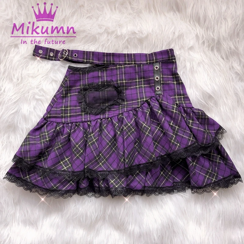 Розовая клетчатая плиссированная юбка в стиле Харадзюку для девочек мини