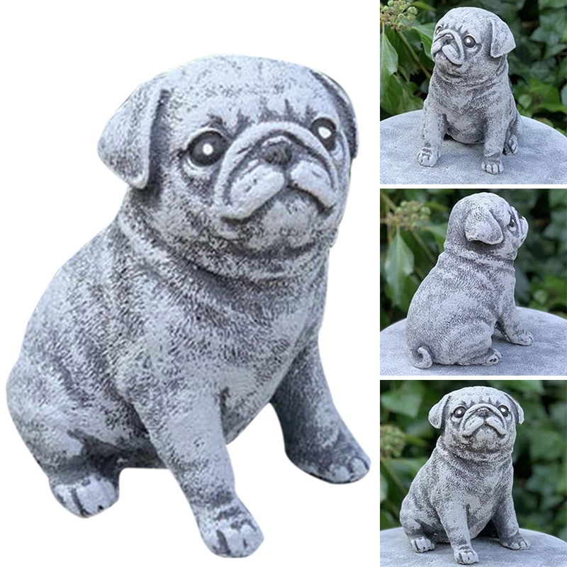 

Pug Statue Garden Decor Simulation Puppy Resin Ornament for Home Yard Garden Decoration BENL889