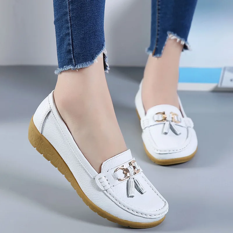 

Brangdy Spring Summer Women Shoes Leather Flat heel Middle-Aged Elderly Casual Non-Slip Wear-Resistant Tendon Sole Shoes