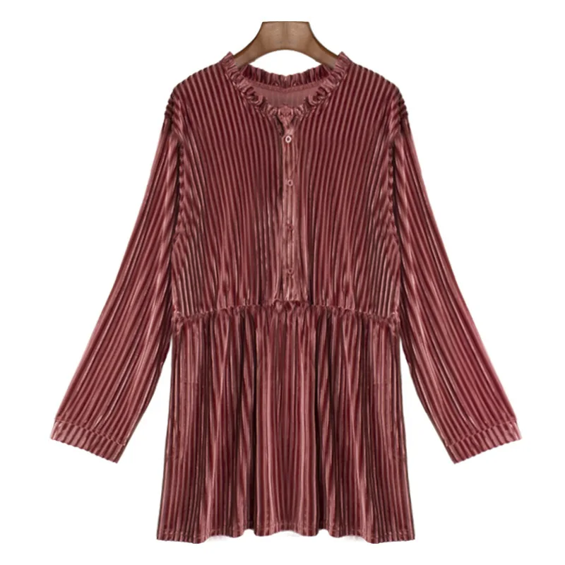Women blouses plus size 2020 spring new fashion Vintage O-Neck velvet Long women clothing black pink streetwear office blouse | Женская