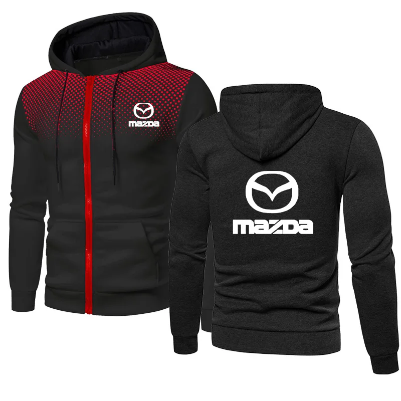 

Spring Autumn Fashion Men's jackets Mazda Car Logo Printing Men's Zip Jacket Dots High Quality Casual Cotton Men's casual wear