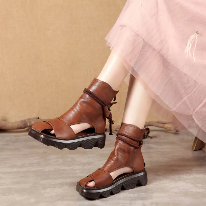 

Women Leather Sandals High Heels Black Gladiator Shoes Summer For Women Genuine Leather Handmade Women Sandals Retro Shoes2021