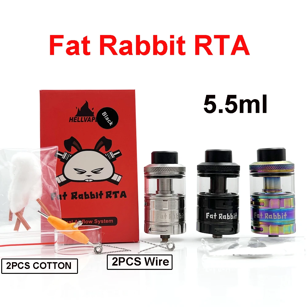 

Fat Rabbit RTA Tank 28mm 5.5ml With Dual Airflow System Single or Dual Coil Adapter Postless Building Deck Vape Atomizer