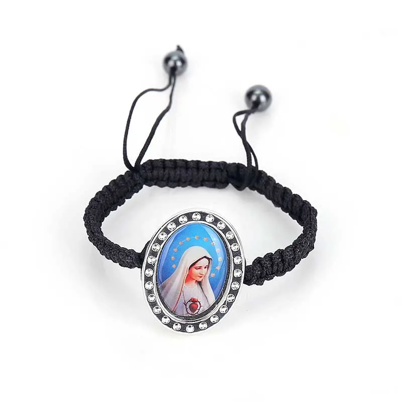 Ручной работы черный браслет-веревочка Крест Иисуса Девы Марии Святого браслет