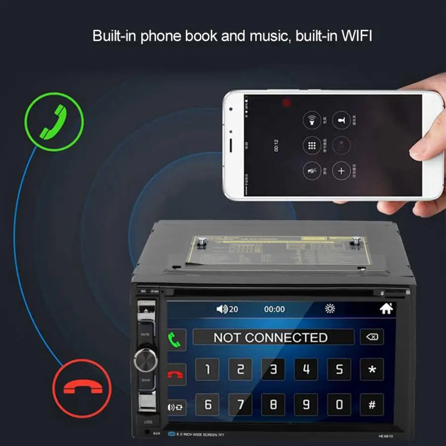 autoradio 6.2inch Large-Screen Wifi Car Bluetooth GPS DVD Navigator Radio Player for Android 6.0 auto accessorie | Автомобили и