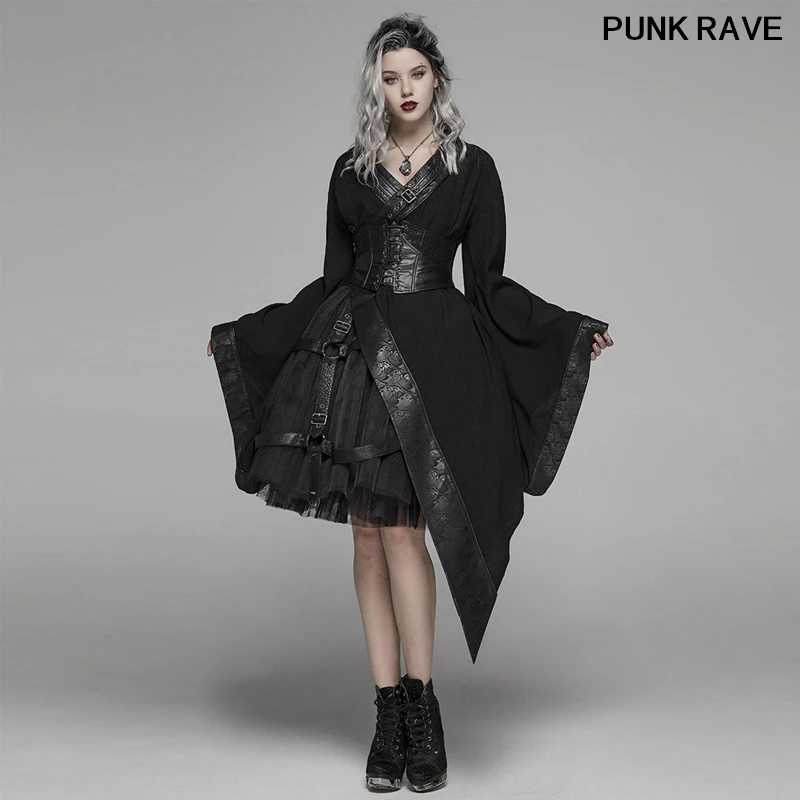 Женское асимметричное платье кимоно готическое с индивидуальным подолом в стиле
