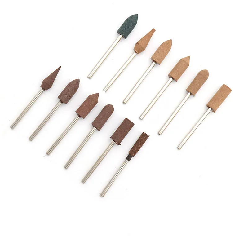 10pcs 2.35mm Shank Abrasive Sesame/Rubber/Cowhide Grinding Head Set for Metal Rust Removal Jade Mold Fine polishing Rotary Tools |