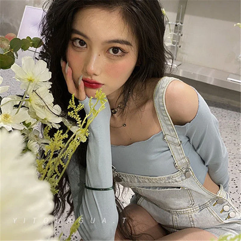 

Vintage Pocket Buttons Denim Overalls New Summer Trendy Casual Fashion Wild Women'S Shorts Korean Harajuku Girl Wide Leg Jeans