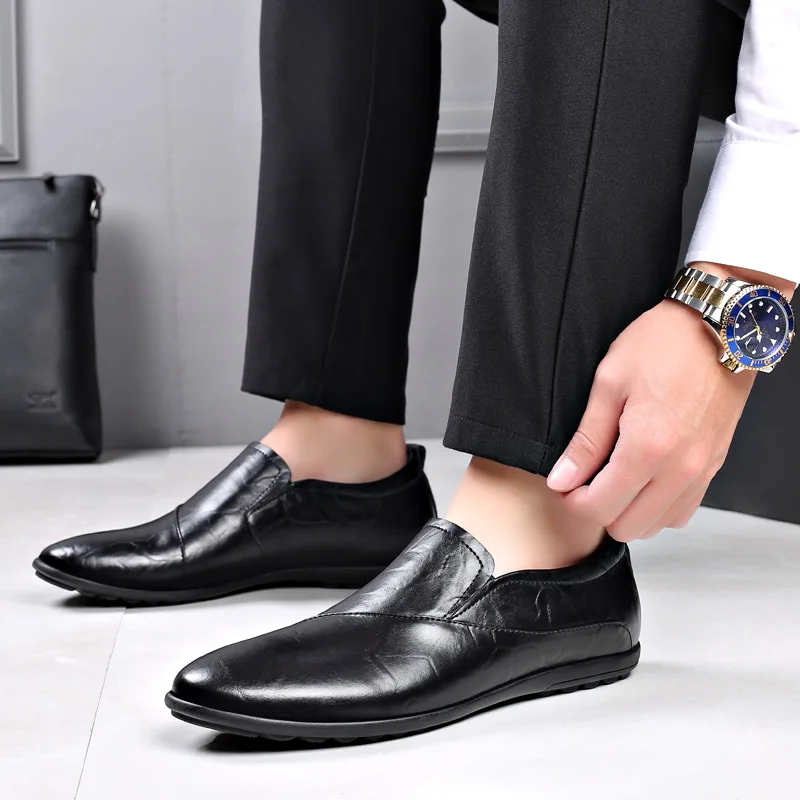 Туфли без шнуровки из натуральной кожи для вождения Мокасины Мужская обувь |