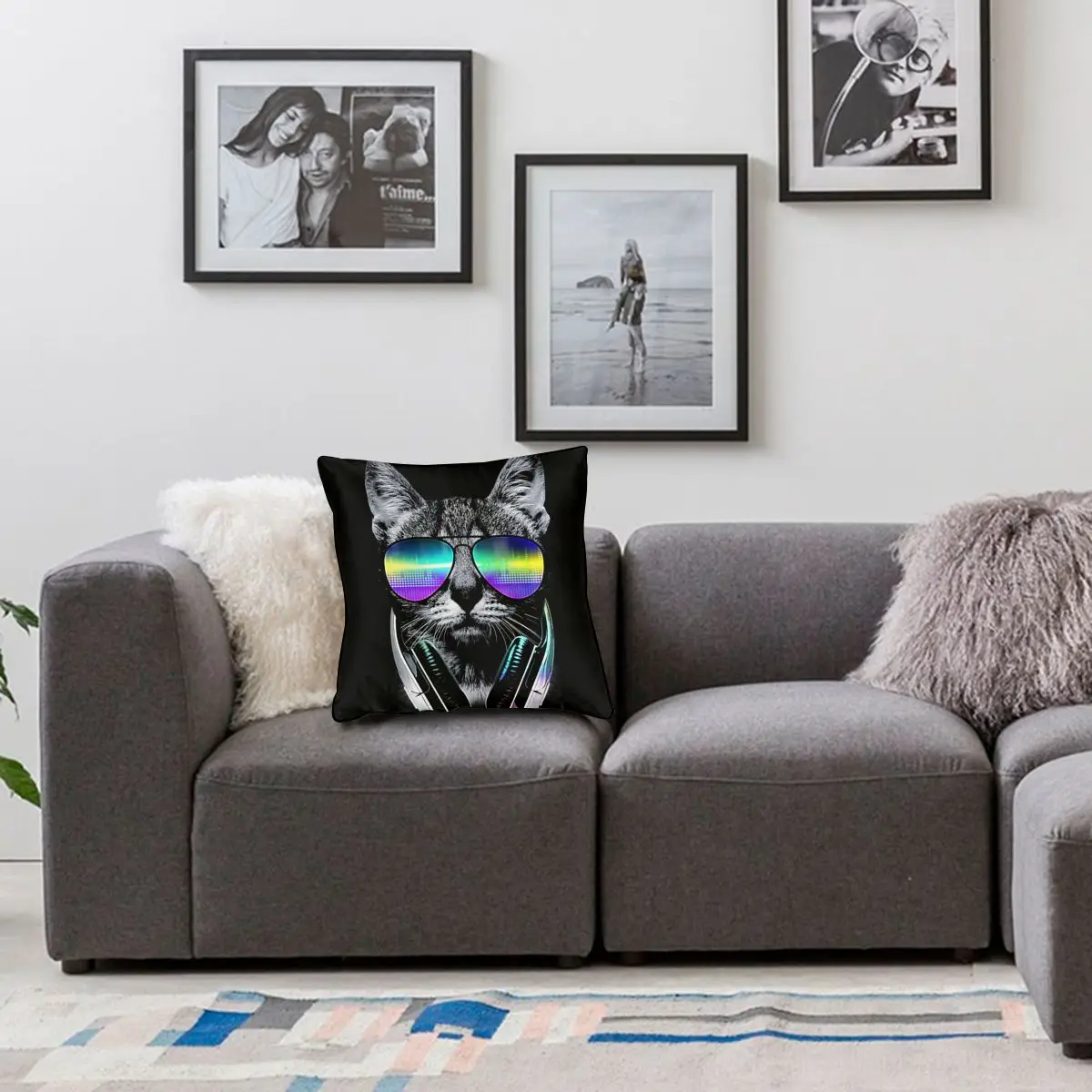 

Music Lover Cat V.II Square Pillow Case Polyester Cushions for Sofa Creative Pillowcover Home Decor