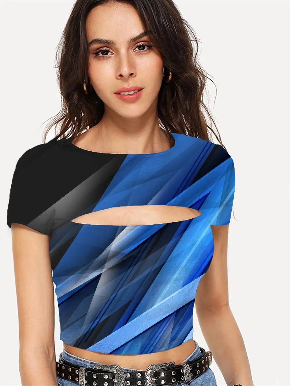 

Футболка женская психоделическая, с абстрактным принтом, темно-синяя