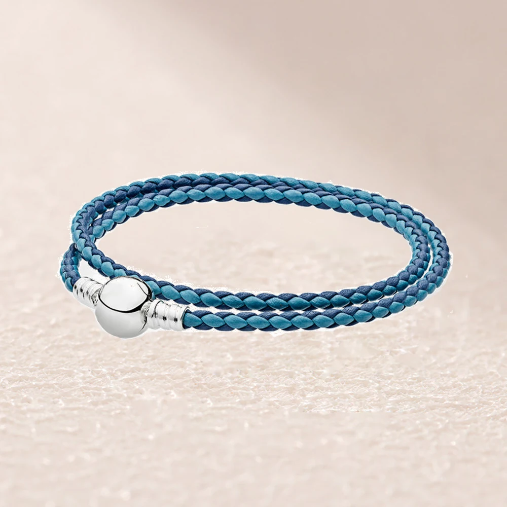 

590747CBMX-D BLUE MIX MOMENTS DOUBLE WOVEN LEATHER BRACELET