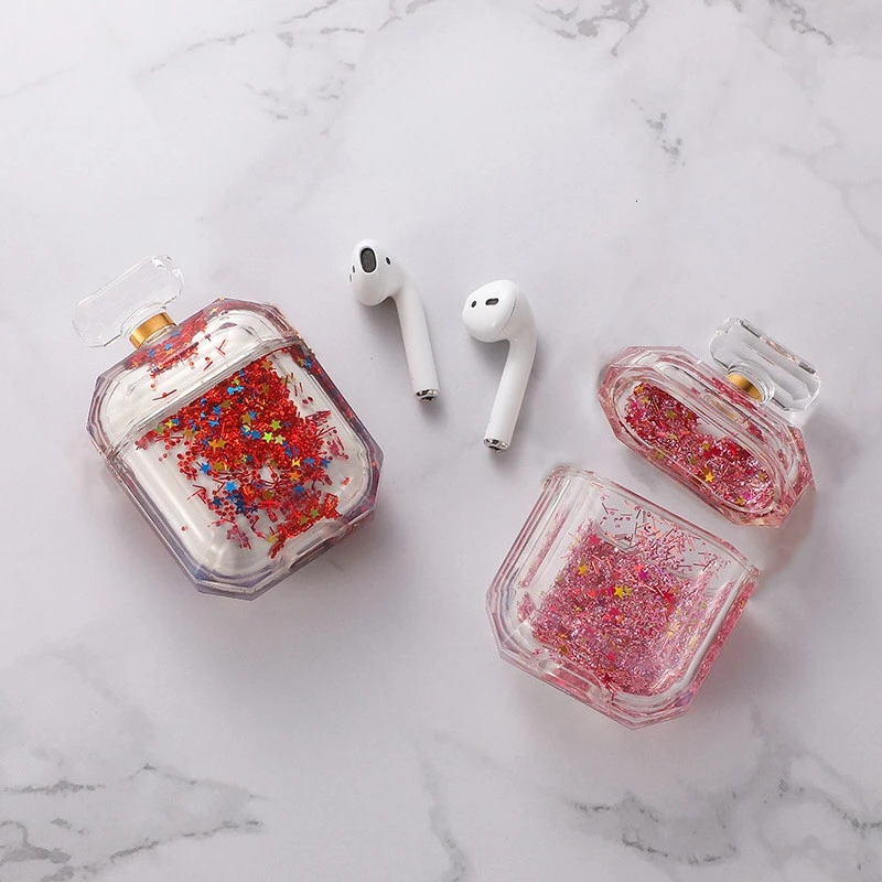 Для Apple AirPods чехол флакон духов беспроводной Bluetooth чехол для гарнитуры роскошный зыбучий песок прозрачный силиконовый наушник чехол coque