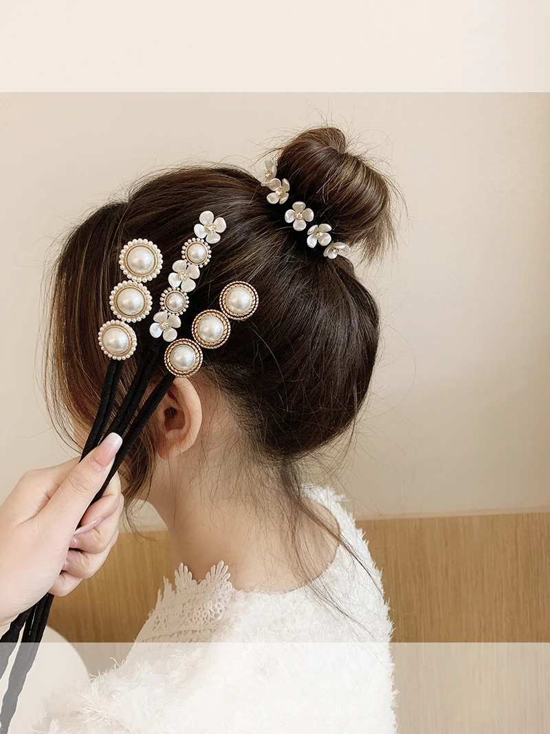 

Exquisite Retro Temperament Bun Updo Gadget Elegant Fluffy Back Headwear Lazy Fairy Pearl Hair Ring