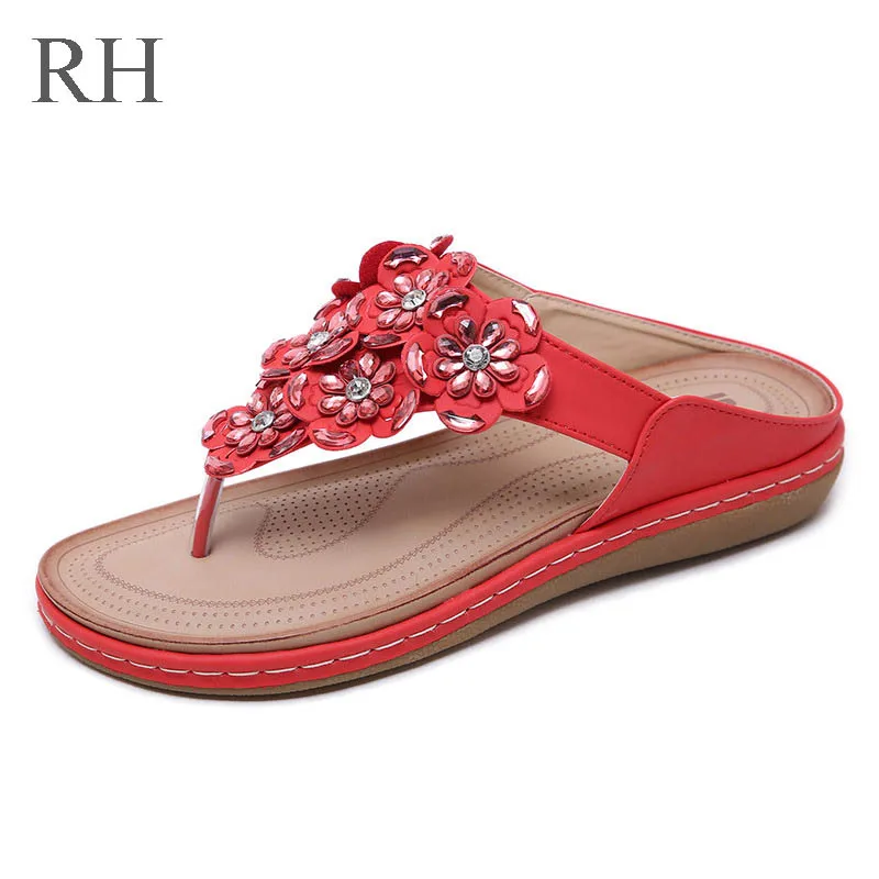

RH Brand Design 3cm Height Bling Rhine Stone Women Sandals T-stage Sexy Bohemian Prime Thong Shoes Flip Flop Gladiator Plus 42