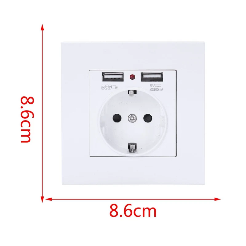Панель настенная розетка с заземлением 16А стандарт ЕС электрическая 2100Ma двойной