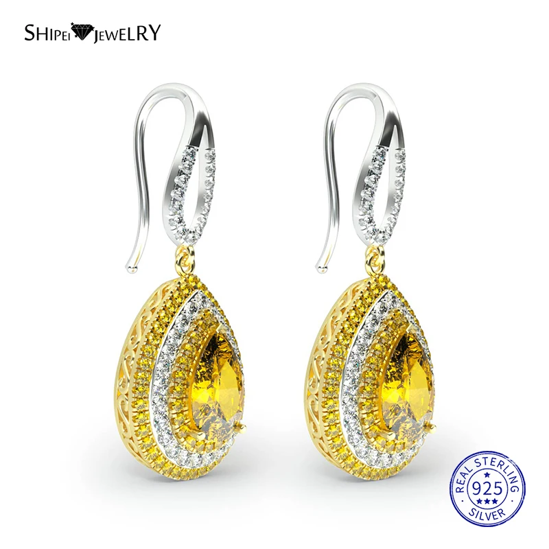 

Shiepei Water Drop Citrine Earrings for Women Fine Jewelry 925 Sterling Silver Engagement Wedding Drop Earrings Birthday Gift