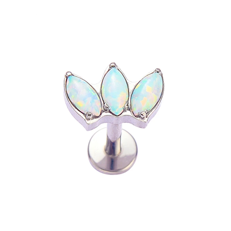 

ASTM F136 Titanium Prong Set White Opal Marquise Labret Lip Stud Piercing