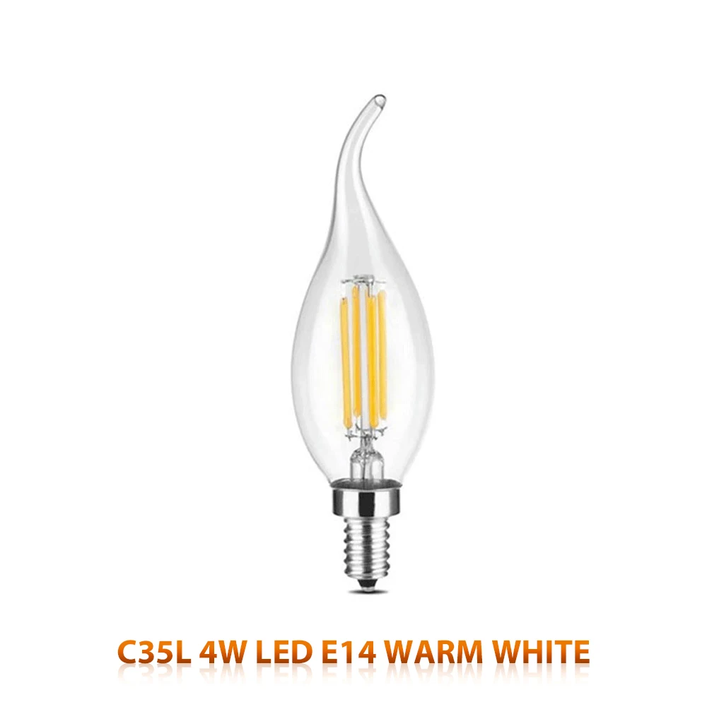 Светодиодная лампочка эдисона E27/E14, винтажный светильник, лампочка 220V 4 W, прозрачная стеклянная лампочка, энергосберегающая безопасная лампочка ST64 C35 C35L A60