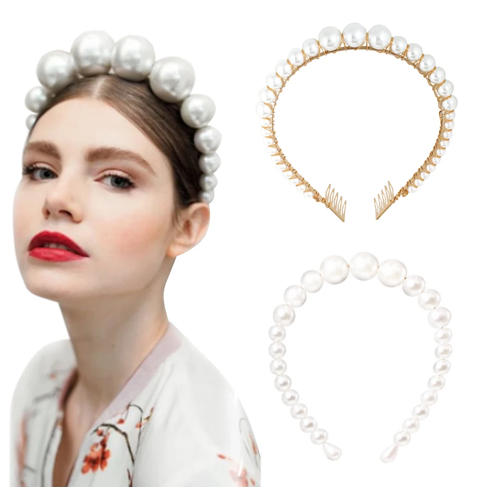 

Famous Lady Big Pearl lovely Hairbands Gold Bezel Women Hair Hoop Elegant Headband New Hair Accessories Girls Accessories