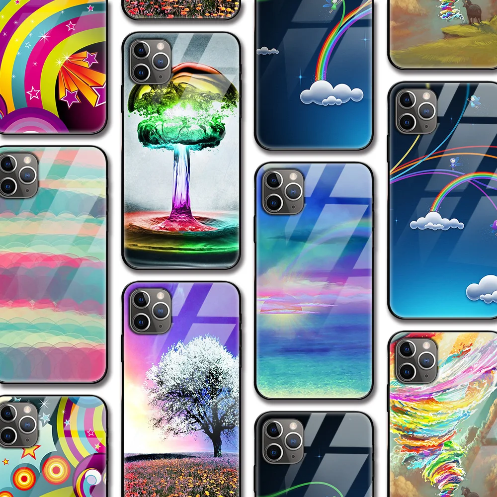 

ciciber Cute colorful rainbow Case for Iphone 11 case for Iphone 11 Pro XR XS MAX X 7 8 6 6S Plus SE 2020 Tempered Glass Cover