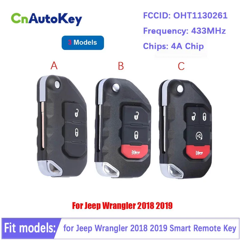 CN086041 for Jeep Wrangler 2018 2019 Smart Remote Auto Car Key Fob OHT1130261 433MHz 4A Chip 68416784AA