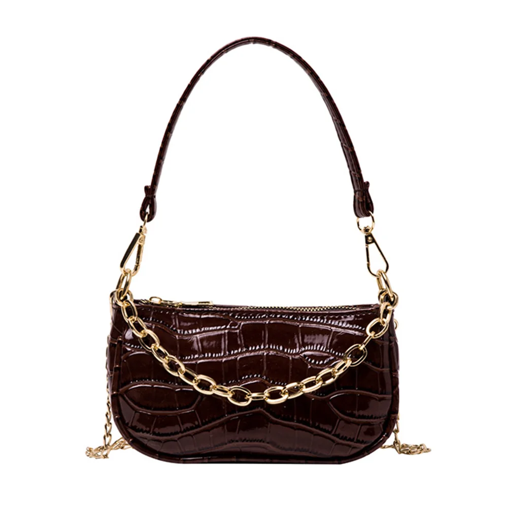 

PU Leather Women Designer Handbag Mini Stone Pattern Chain Shoulder Messenger Bag Solid Color Underarm Shoulder Bag