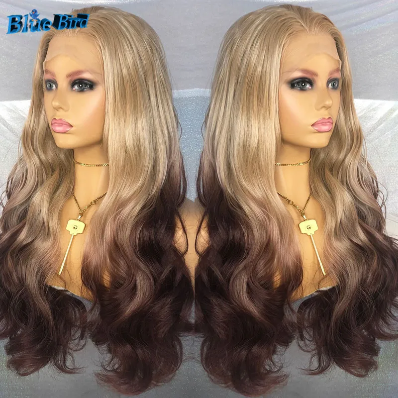Futura Hair 13x4 Synthetic Lace Front Wigs For Women Grils Ombre Wavy Blonde Heat Resistant Wigs