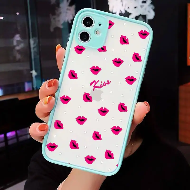 

Sexy Girl red Lips Kiss Phone Cases Matte Transparent for iPhone 7 8 11 12 s mini pro X XS XR MAX Plus cover funda shell