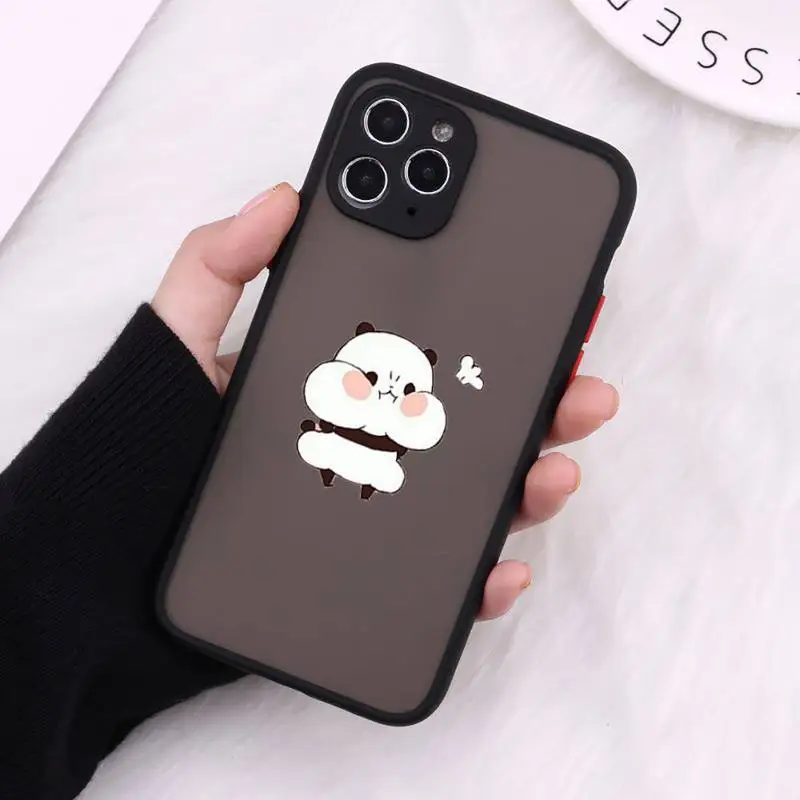 

Cartoon cute lovely cat panda pink Phone Case Matte Transparent for iPhone 7 8 11 12 s mini pro X XS XR MAX Plus cover funda