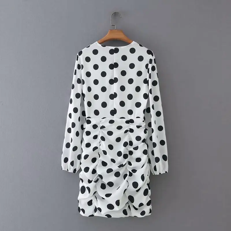 

2021 New Spring Summer Fashion Slim Short Dress For Ladies V Neck Elegant Thickended White Collar Dot Flower Bud Dresses Women