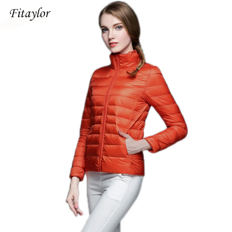 Женский ультра-легкий пуховик ftaylor тонкий белый карамельного цвета короткие