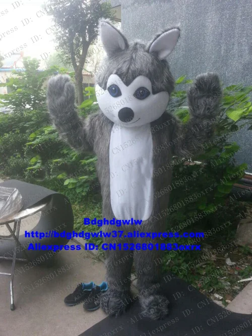 Длинный Меховой серый волк хаски собака меховой костюм талисман Взрослый