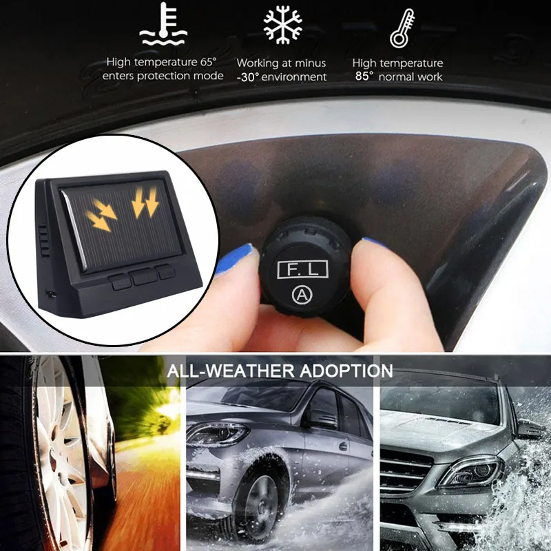 

Solar LCD Color Screen Tire Pressure Monitoring System USB TPMS android 4 External Tyre Pressure Sensor Wireless Security Alarm