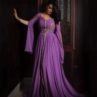 thinyfull purple moroccan caftan with appliques flare sleeve chiffon islamic dubai saudi arabic abaya prom dress