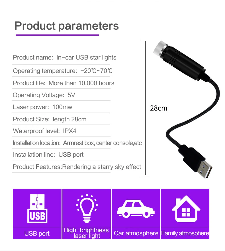 Автомобильный удобный usb звездный потолочный светильник с лазерной проекцией