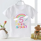 Детская футболка с радужным принтом, номером 1-9, подарок на день рождения для мальчиков и девочек, Повседневная Милая одежда, детская мультяшная футболка, YKP027