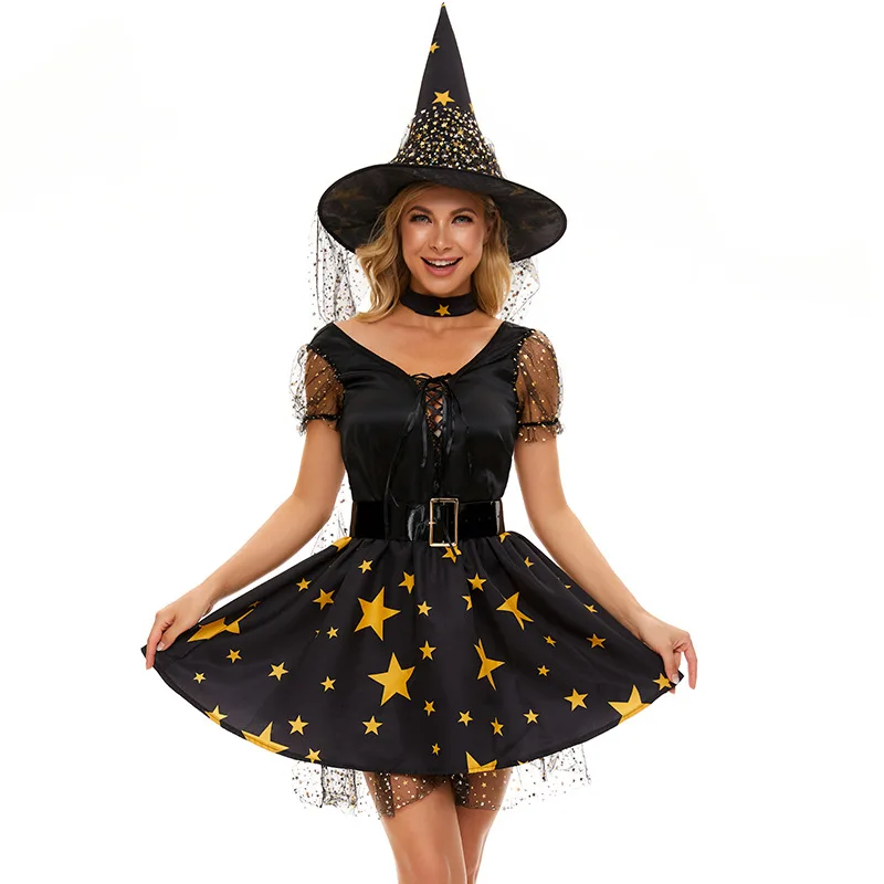 

Halloween Costumes for Women Sexy Star Witch Dress Lace Up Backless