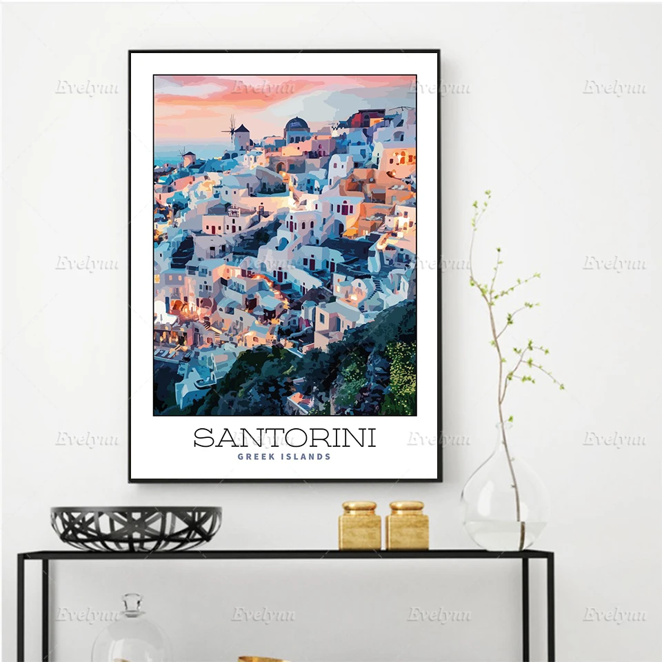 

Modern Wall Art Modular Pictures Nordic Abstract Santorini Travel Painting Posters and Prints Canvas for Living Room Home Decor