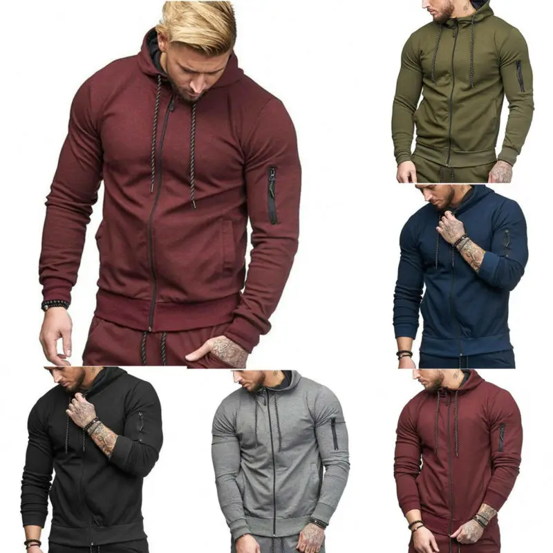 

Men Zipper Hoodies Plain Sports Sweatshirt Jacket Tops Casual Winter Outwear US