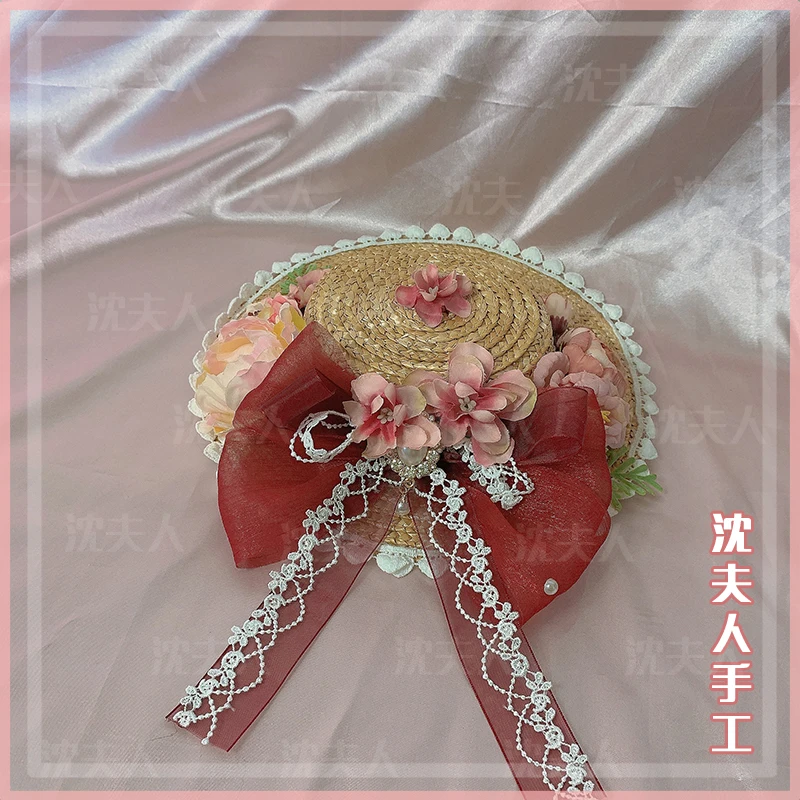 

Вязаная соломенная шляпа в французском пасторальном стиле Mori Girl ручной работы с милым бантом и цветами для принцессы универсальная великол...