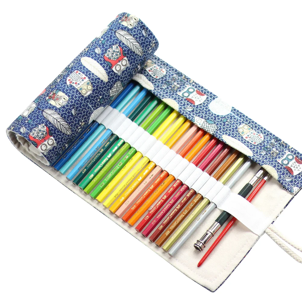 

Oral Pattern Canvas Portable Rolling Pencil Roll Wrap Holder Pouch Case Storage Organizer With 48 Slots