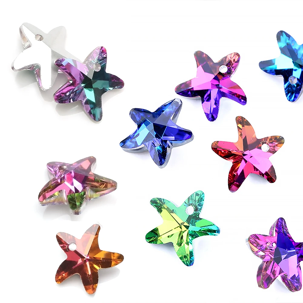 

14mm Multicolor Starfish Pendants Glass Beads Crystal Charms For Women Jewelry Making Necklaces DIY Earring Findings 20pcs/lot