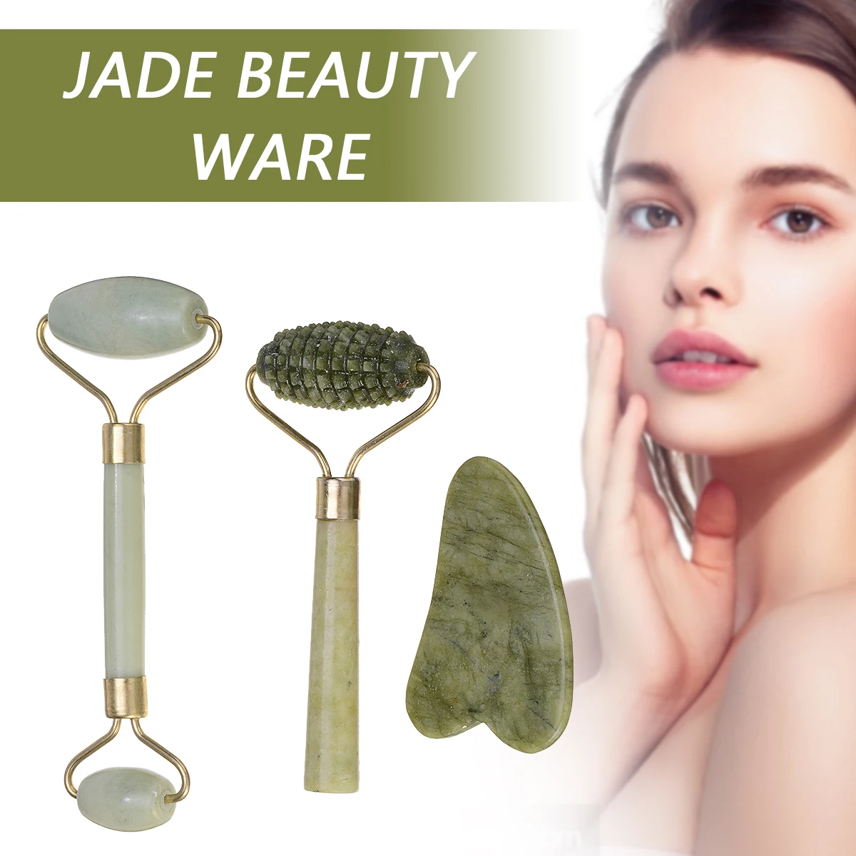 

3pcs Facial Jade Stone Roller Natural Face Massager Gua Sha Board Slimming Face Massage Lift Tool Skin Care Beauty